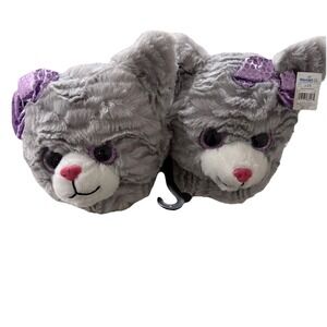 Dandee Kids Girls GrayPlush Stuffed Kitty Cat Scuff Slippers Size Large 2/3